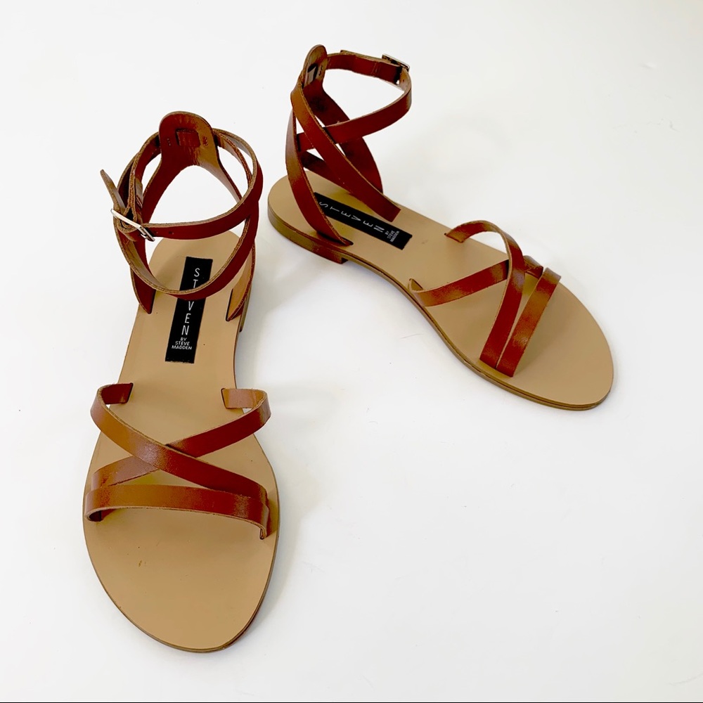 Steve Madden Matas Strappy Leather Sandal Brown 9 - Picture 4 of 8